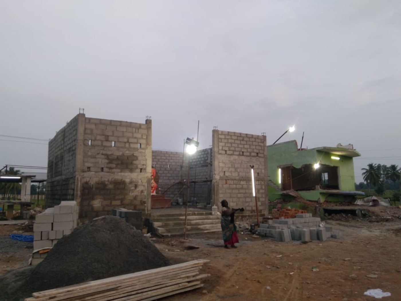 Temple reconstruction site in the evening