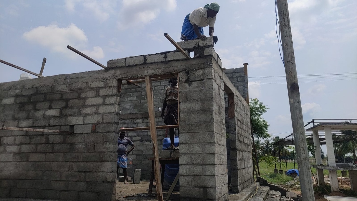 Reconstruction masonry work at Palapattu Sri Sai Baba Alayam